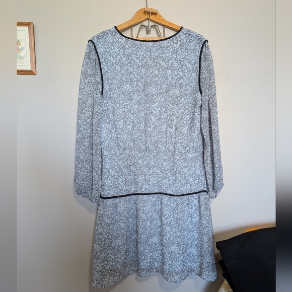 Anthropologie Sam Edelman Blue Gray floral Long Sleeve Dress Size 12 Chic Cute - Picture 3 of 11